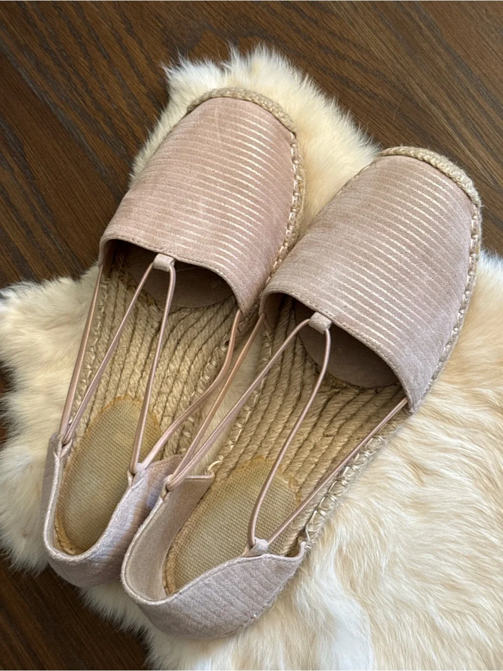 Eileen Fisher Espadrille Flats — Size 8.5 — Rose Gold Shimmer, Jute Sole
